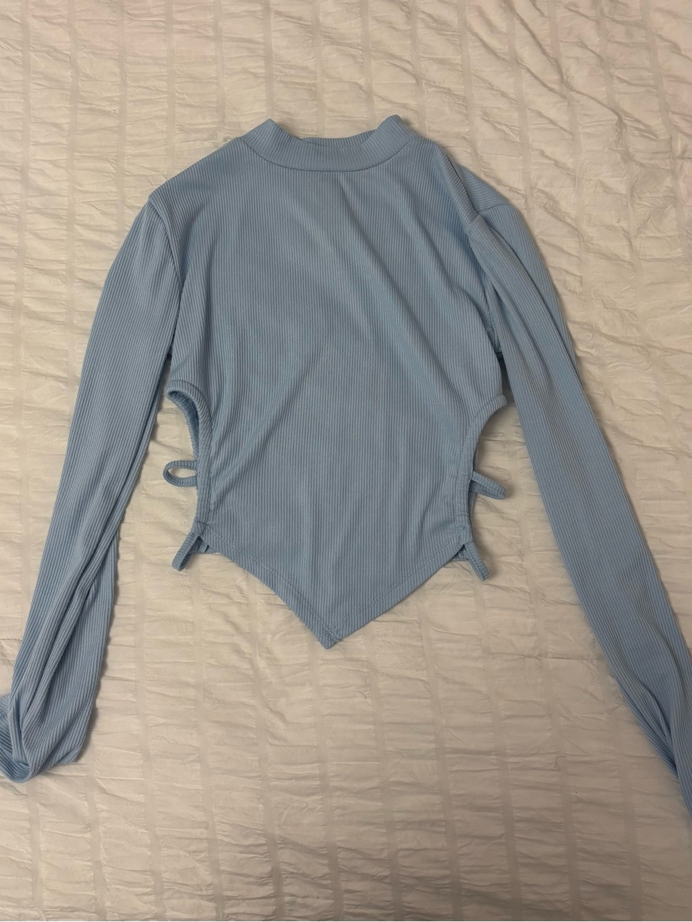 Forever 21 Light Blue Ribbed Long Sleeve Side-Tie Top